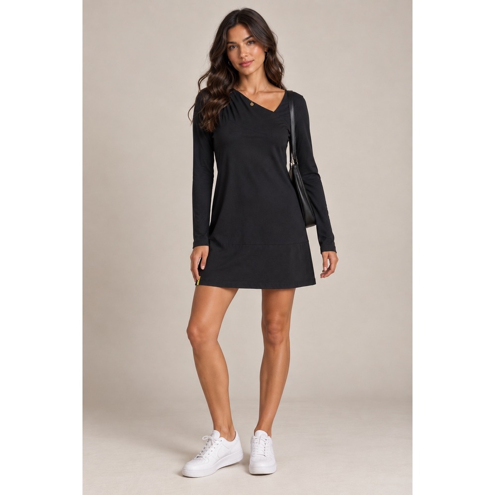Lole Organic Cotton Asymmetrical Mini Dress Womens M Black Draped Neck LSW0468